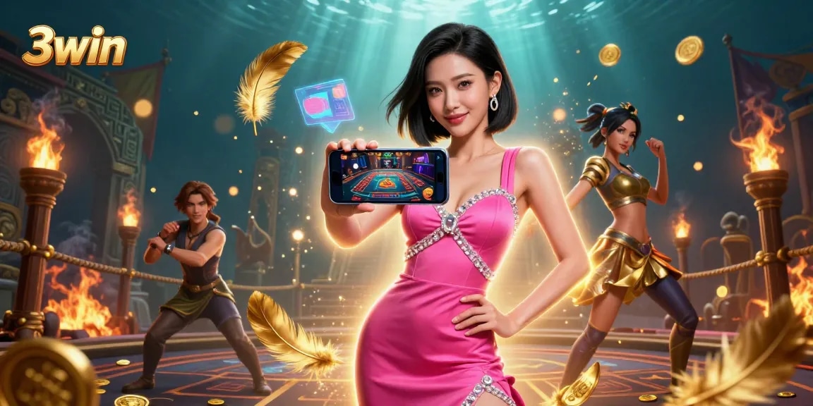 Experience the thrill of 3win with a stunning woman playing a live dealer game.
