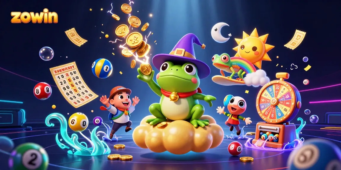Experience the exciting world of zowin with colorful lottery elements and dynamic casino visuals.