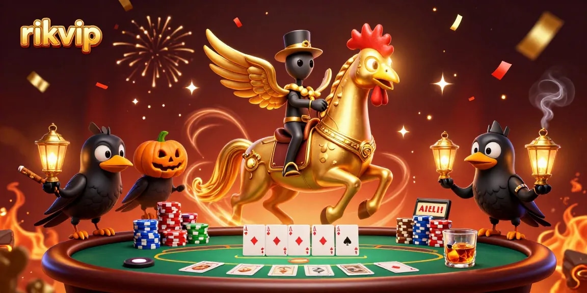 Enhance your gaming experience with rikvip through this vibrant casino illustration featuring dynamic characters and rich gambling elements.