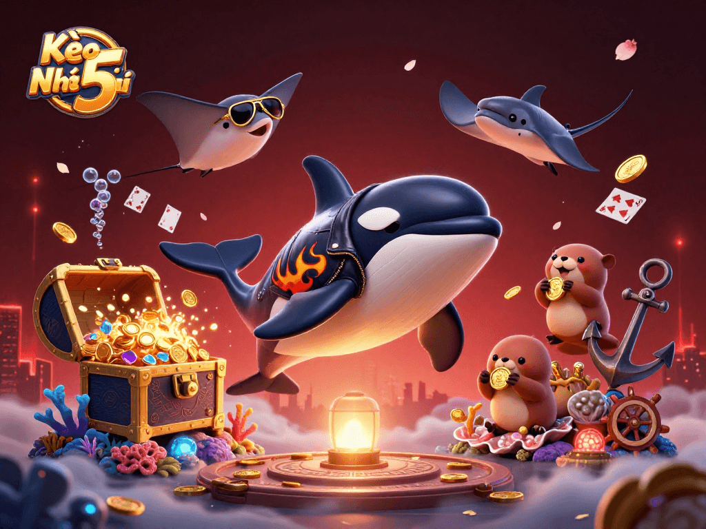 Play exciting games with Kèo Nhà Cái 5 featuring vibrant casino elements and engaging underwater characters.