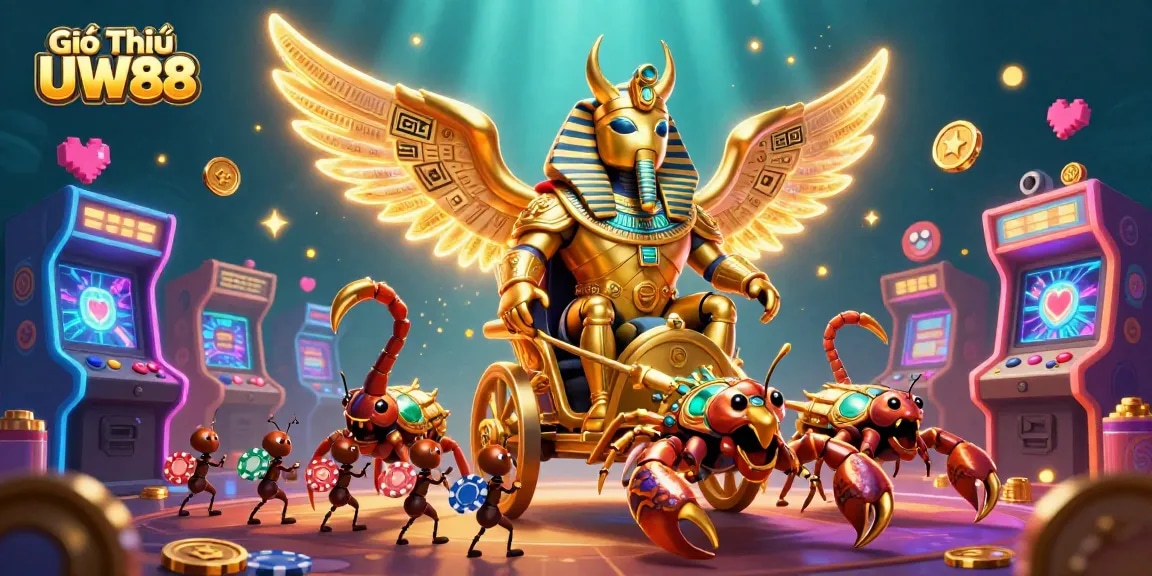Engage with Giới Thiệu UW88 for thrilling gaming experiences and jackpots in this dynamic illustration.