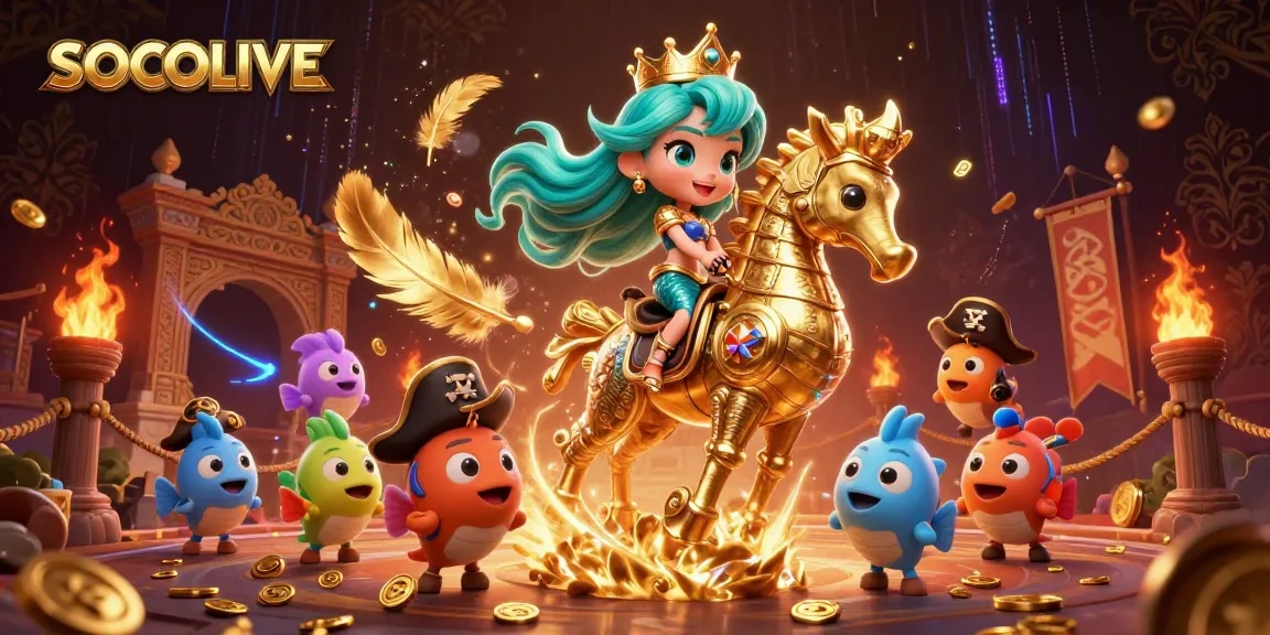 SOCOLIVE enhances your viewing with a whimsical scene of characters in a vibrant gaming atmosphere.