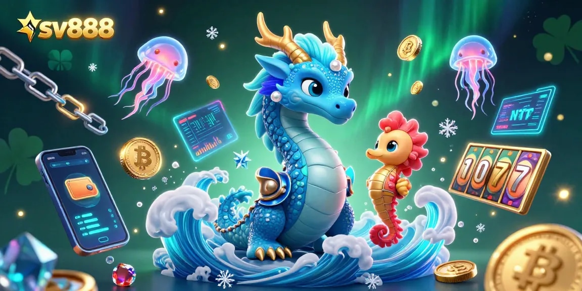 Experience winning slots with sv888 in this vibrant 3D casino scene filled with characters and gaming elements.