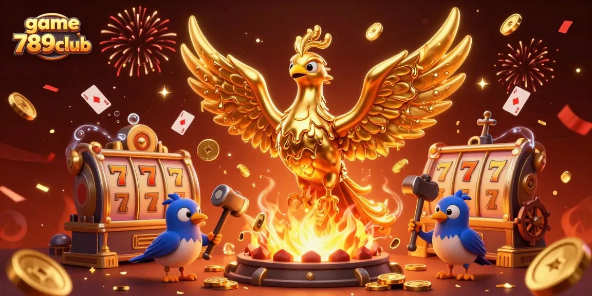 Play exciting game 789club with a golden phoenix and vibrant casino elements in this 3D artwork.