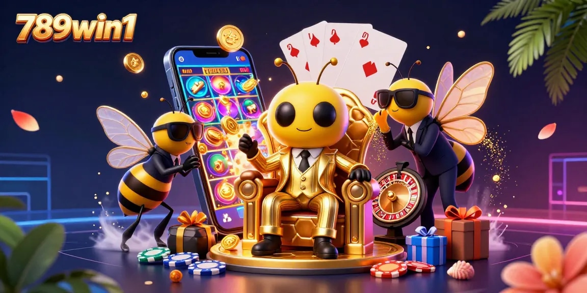 Engage with 789win1's dynamic casino world featuring cartoon characters and colorful slot games.