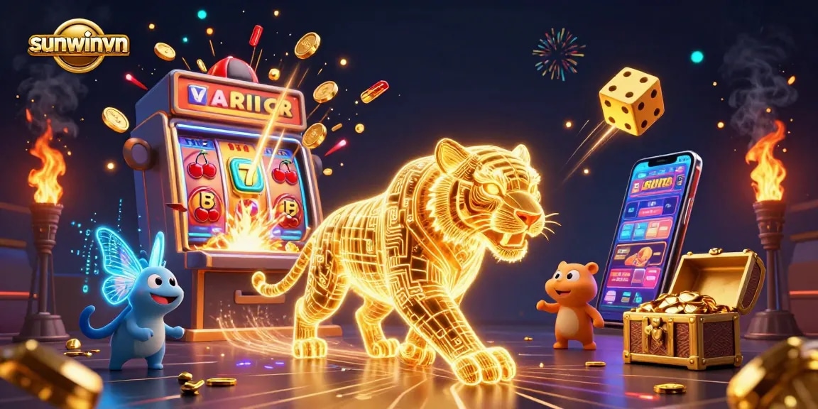 Win big with sunwinvn in a vibrant 3D digital casino scene filled with jackpots and exciting games.