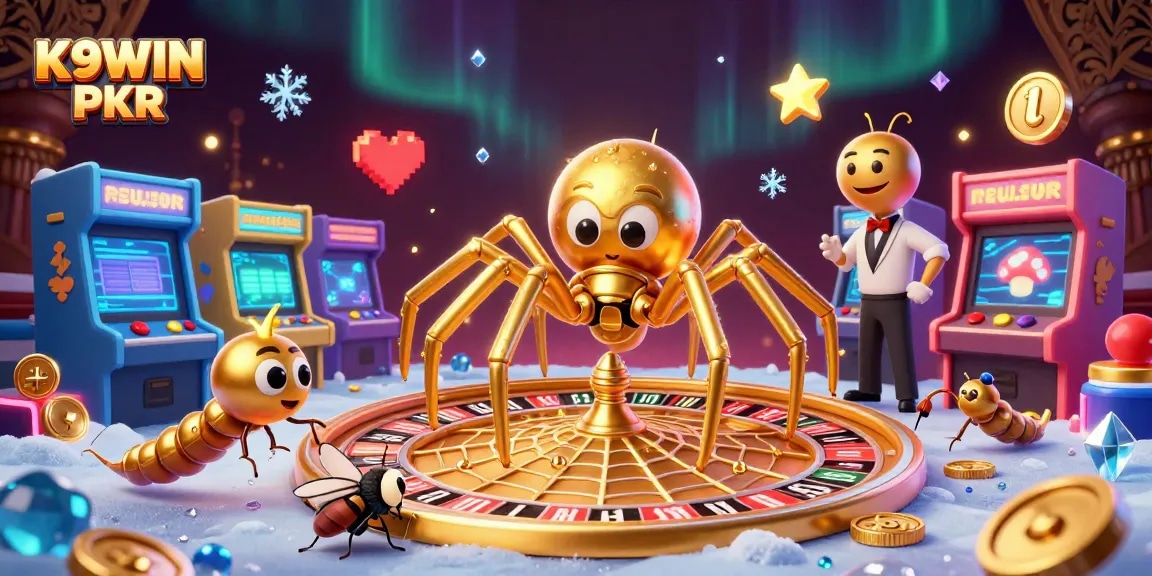 Place bets at K9WIN PKR with a dynamic roulette wheel and colorful casino elements.
