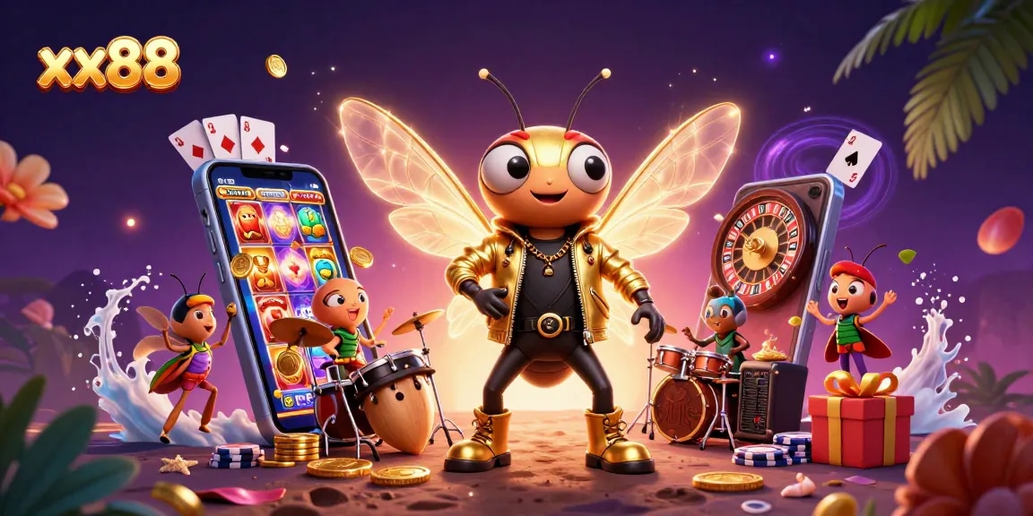 Experience the excitement of xx88 gaming with a vibrant casino scene featuring lively characters.