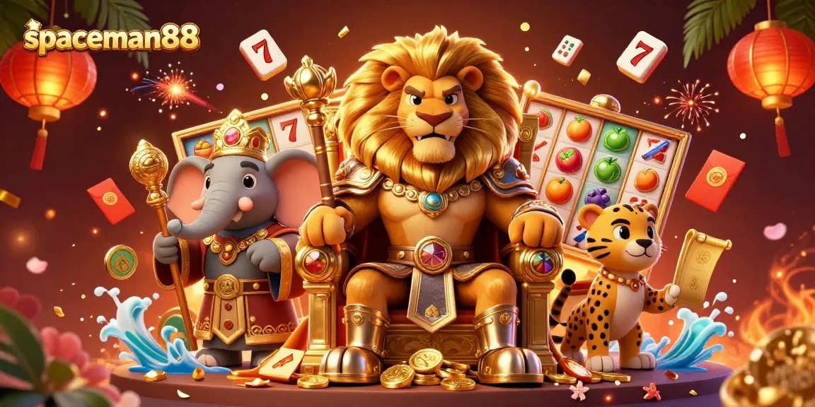 Experience exciting game features at spaceman88 with a vibrant 3D casino illustration.