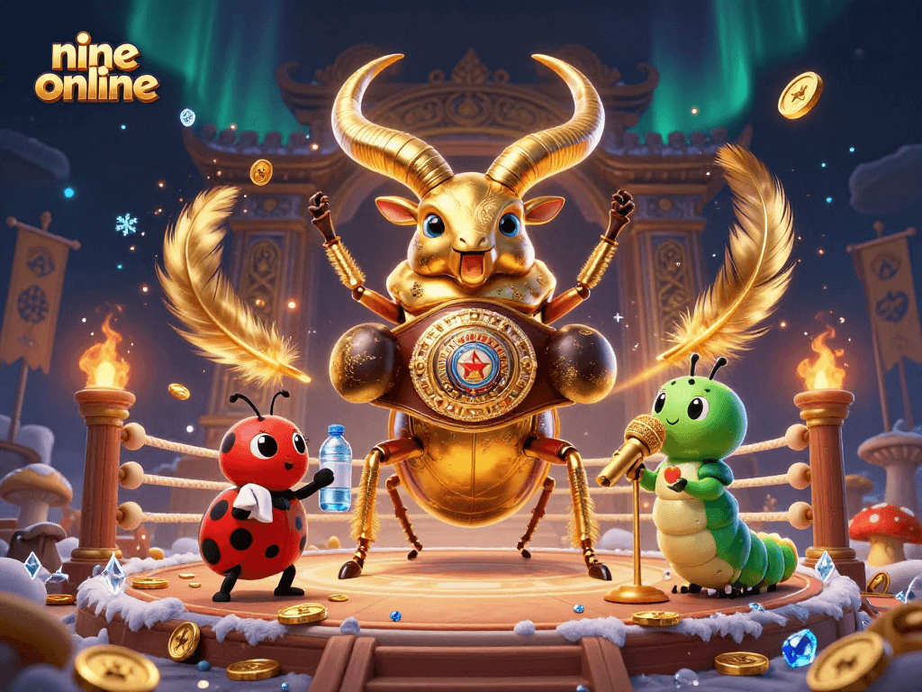 Experience thrilling nine online gameplay with unique visuals featuring a competitive beetle.