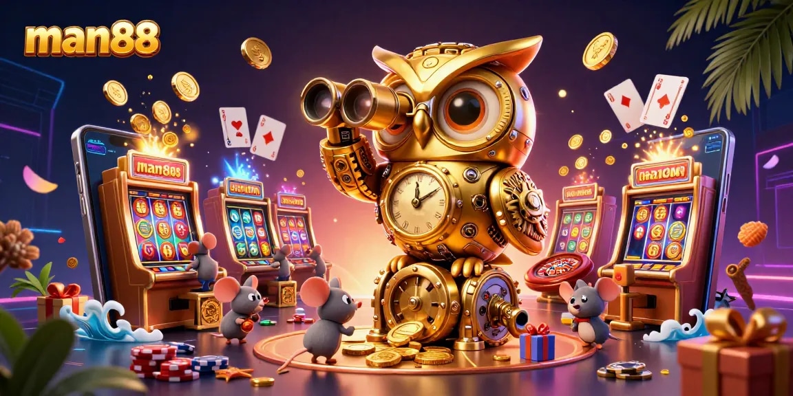 Experience thrilling gameplay at man88, featuring a vibrant casino scene filled with animated characters and dynamic gaming elements.