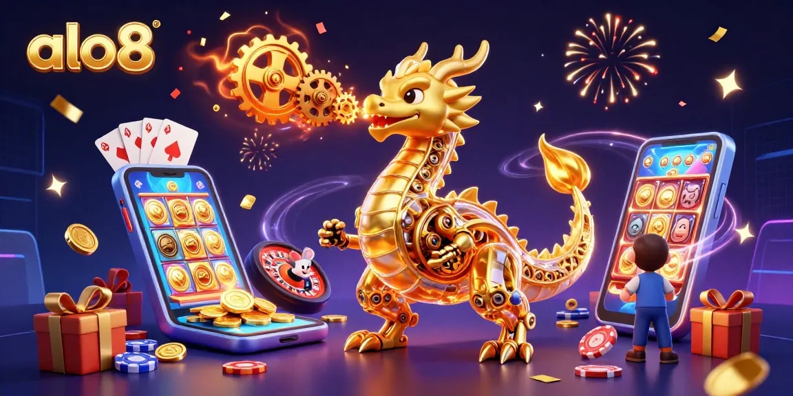 Spin to win with ALO8's colorful slot games and golden treasures bursting from the screen.