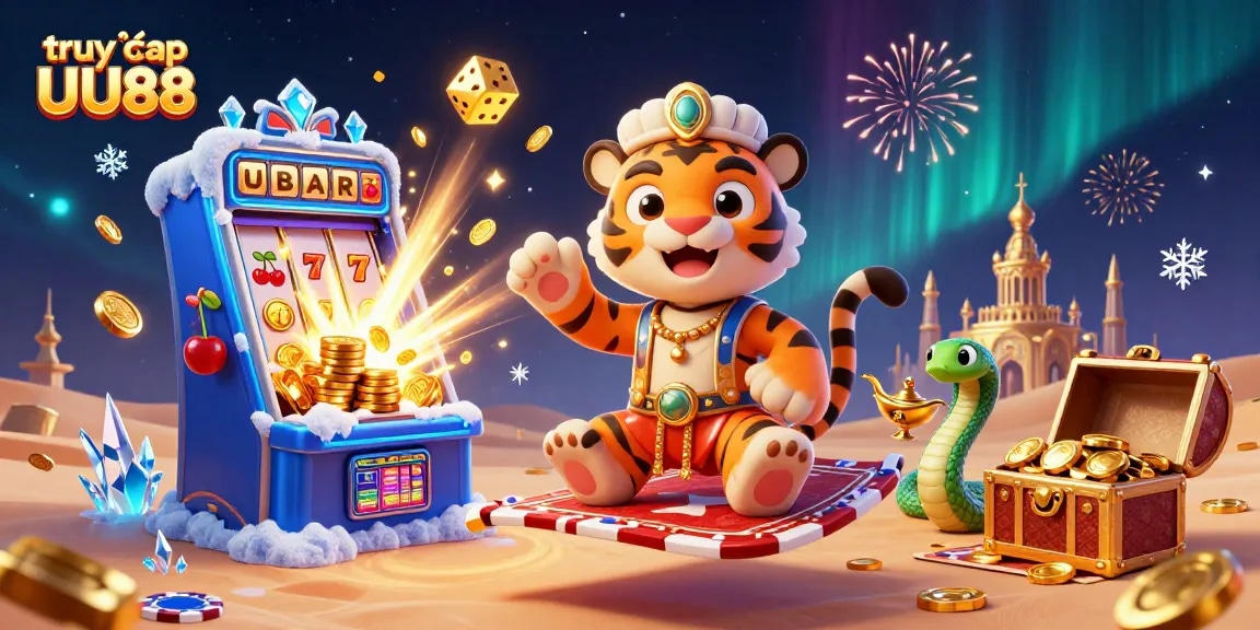Experience the excitement of truy cập UU88 with this vibrant 3D casino scene, showcasing a jackpot explosion and colorful gaming elements.