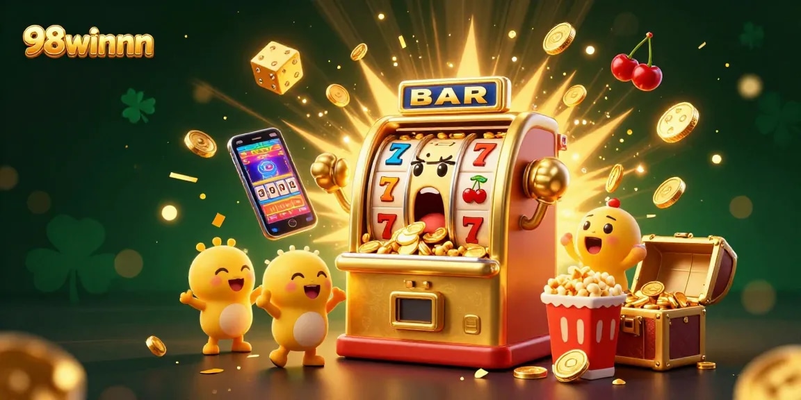 Experience the thrilling jackpot with 98winnn as the golden slot machine bursts with coins and excitement!