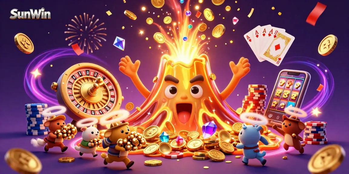 Engage with SunWin's thrilling gaming experience featuring an erupting golden volcano and treasure-filled adventures.