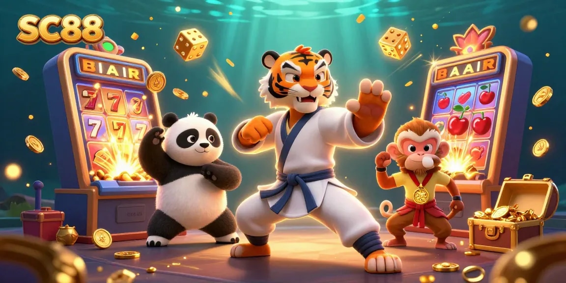Experience thrilling SC88 casino moments with our kung fu tiger and friends, winning big!