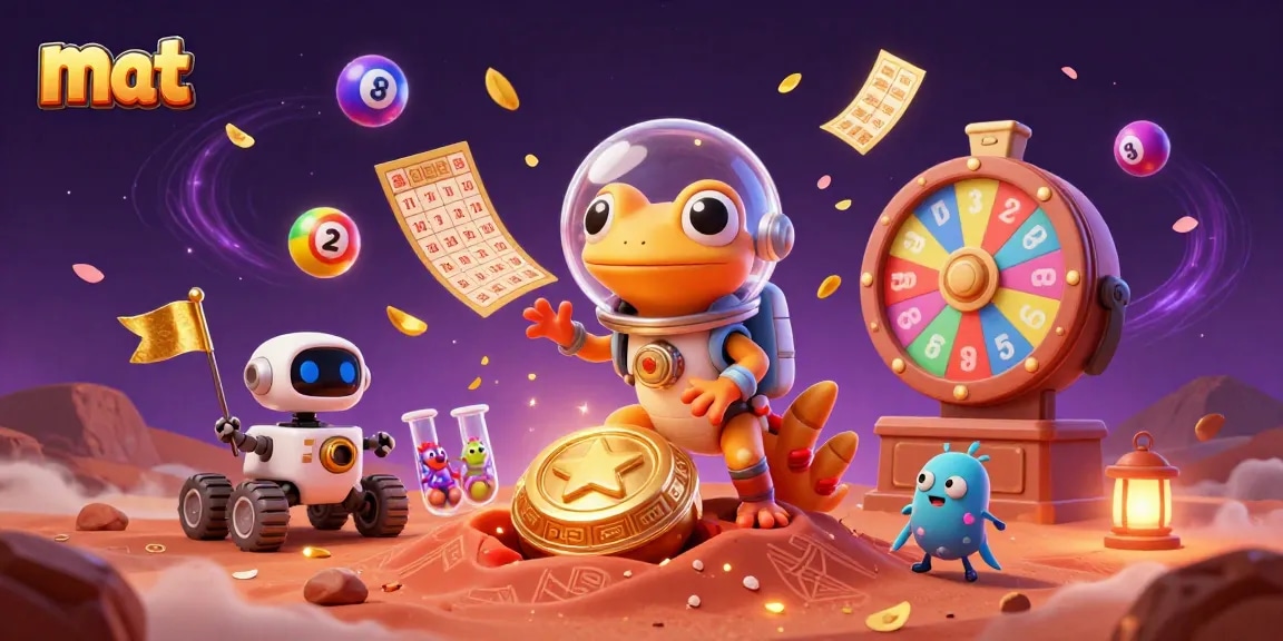 Engage in thrilling casino adventures with mat, where lottery balls and golden tickets fly amidst alien characters.