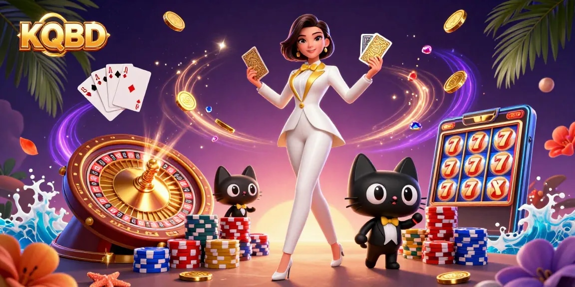 KQBD delivers thrilling online gambling experiences with a glamorous female dealer and playful cat.