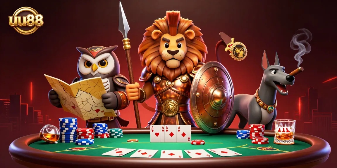 uu88 players strategize with cards and chips in an exciting poker game.