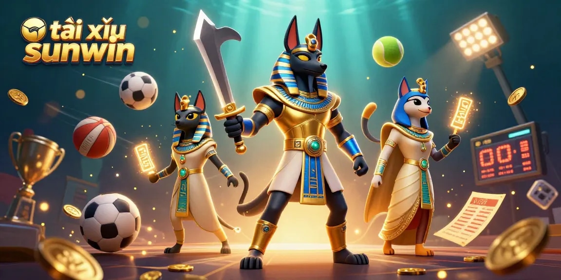 Tài xỉu sunwin game action featuring Anubis and Bastet with dynamic elements