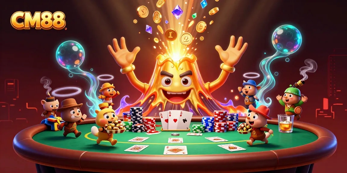 Explore excitement in CM88 with vibrant 3D illustration of winning poker moments.