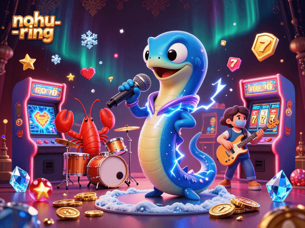 Engage with nohu-ring's electric eel DJ performance in an underwater casino filled with games.