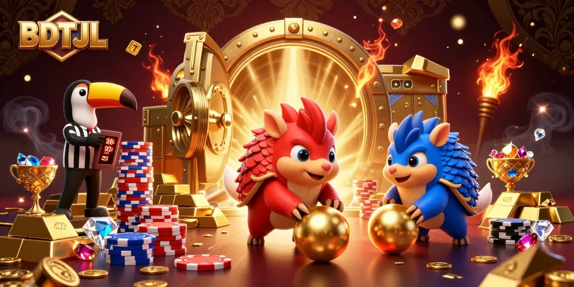 Engage in thrilling action with BDTJL as rival pangolins battle in a casino landscape filled with treasures.