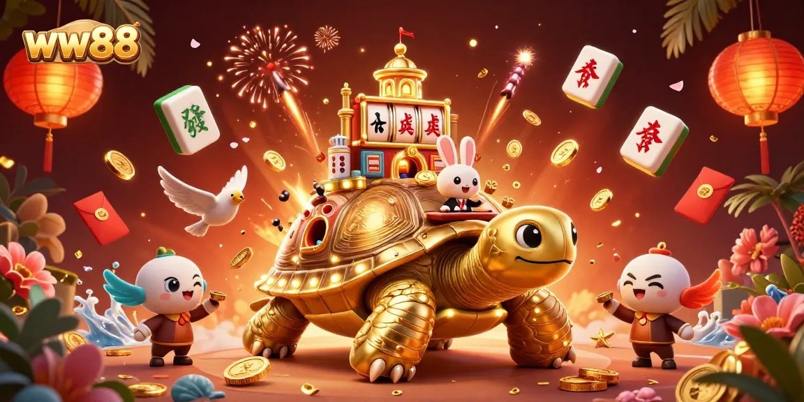 Experience excitement with ww88 as golden tortoises and lively dealers create a thrilling casino atmosphere.
