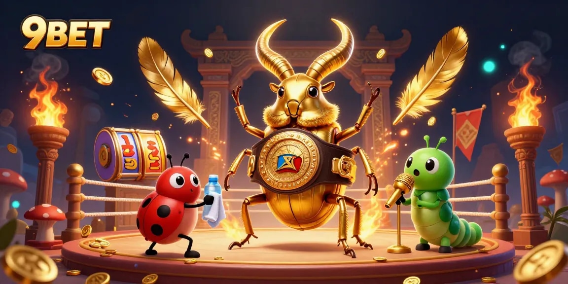 Engage in thrilling betting with 9BET's dynamic scene featuring a boxing beetle champion.