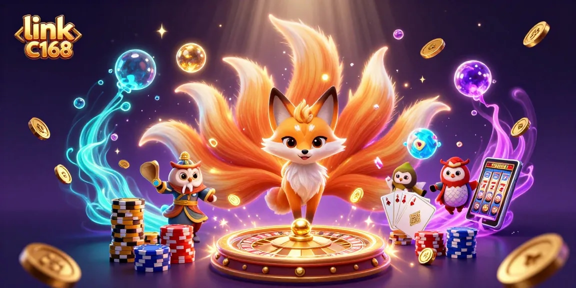 Win big with link C168 at this vibrant online casino illustration featuring colorful characters and engaging game elements.