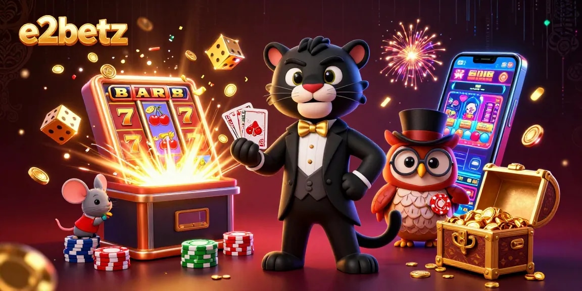 E2betz immersive gaming experience featuring stylish characters engaging in casino action with vibrant elements.