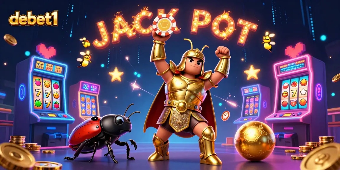 Engaging debet1 slots scene illustrated in vibrant 3D, showcasing victory and excitement.
