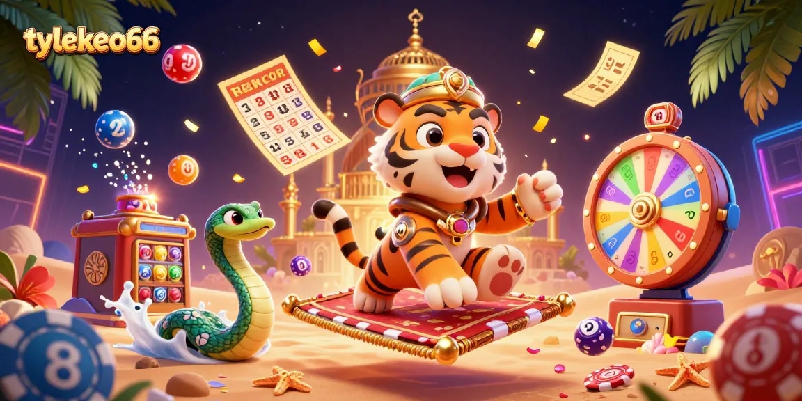 Experience thrilling bets with tylekeo66, featuring an immersive gambling scene filled with colorful lottery elements.