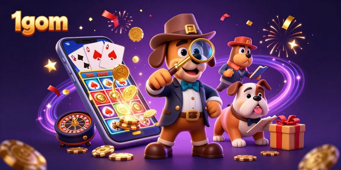 1gom players engage in thrilling poker strategies with colorful casino elements and clues.