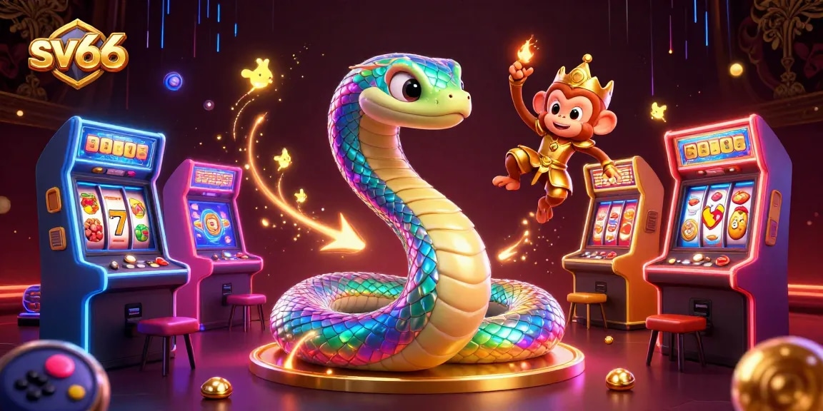 Experience sv66 magic with a rainbow serpent and monkey king in a vibrant casino game scene.
