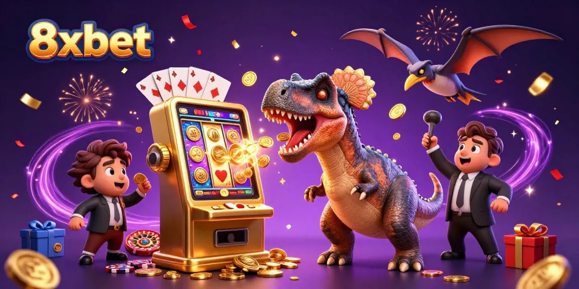 Experience exciting wins at 8xbet with a thrilling colorful casino scene filled with action.