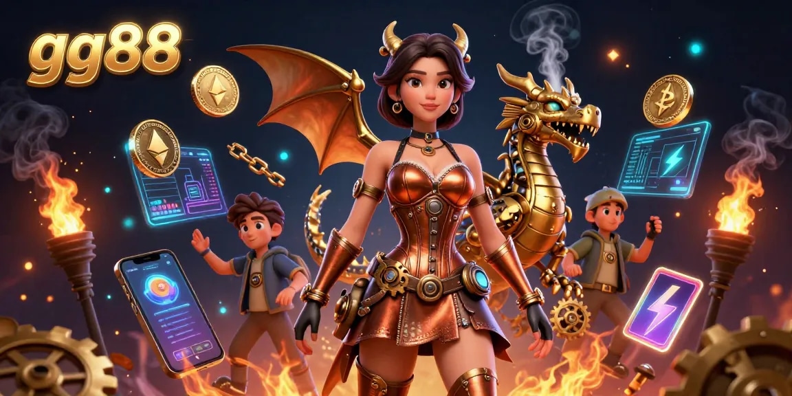 Engage with the thrilling experience at gg88, showcasing vibrant 3D characters and cryptocurrency elements.
