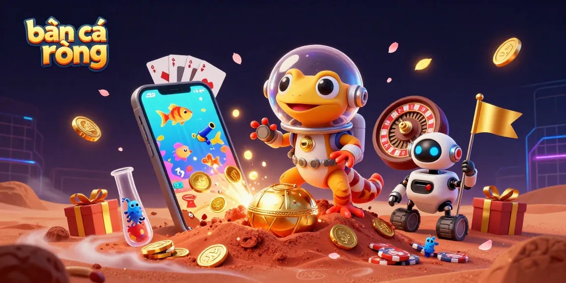 Experience bắn cá rồng action with a Martian gecko unveiling a golden casino adventure.