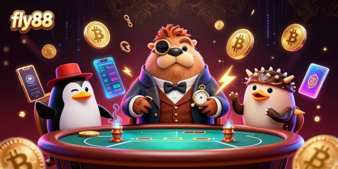 Experience thrilling poker action at fly88 with whimsical characters and vibrant casino elements.