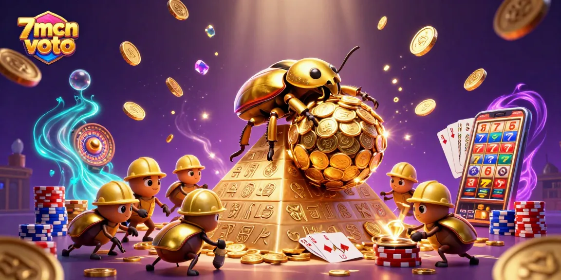 Experience the thrill of 7mcn voto with golden coins and vibrant casino symbols in a dynamic 3D scene.