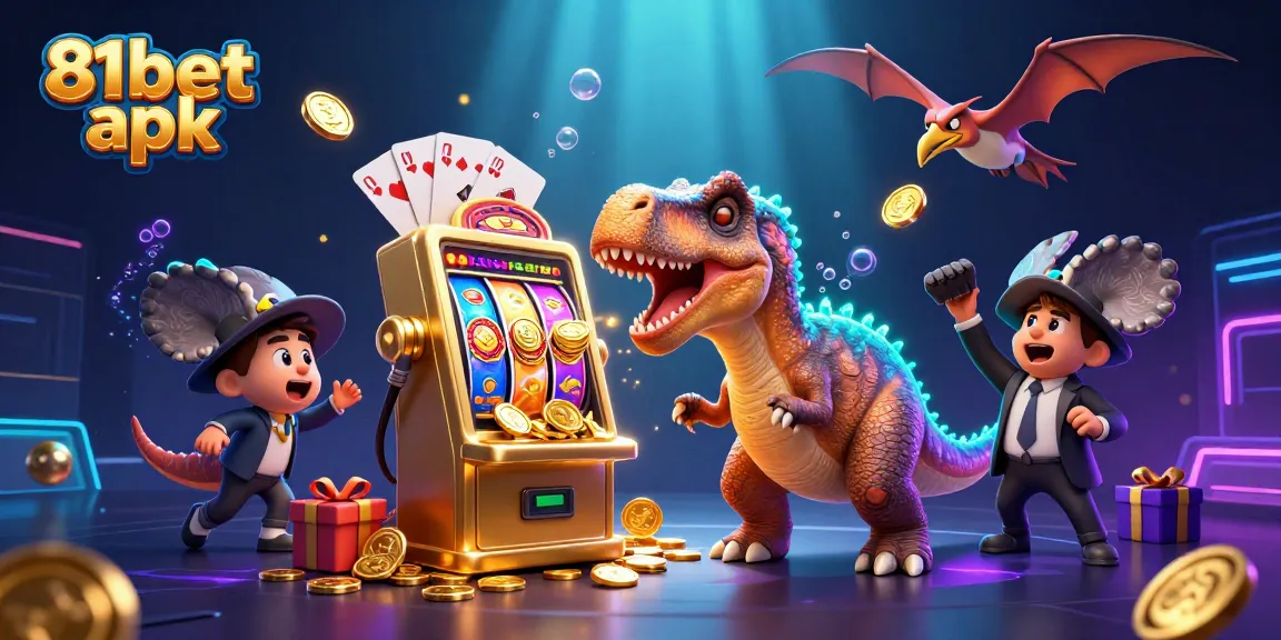 81bet apk offers thrilling casino elements with a pachycephalosaurus and flying coins, dynamic gaming action.