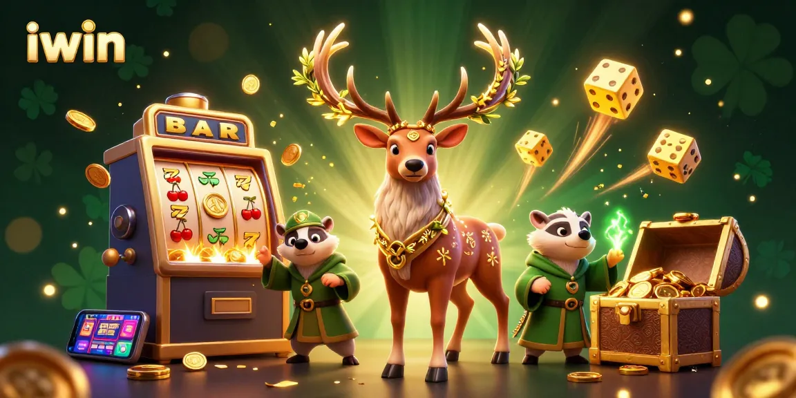 Experience the excitement of iwin with a vibrant 3D casino scene featuring dynamic slot machines and animated characters.