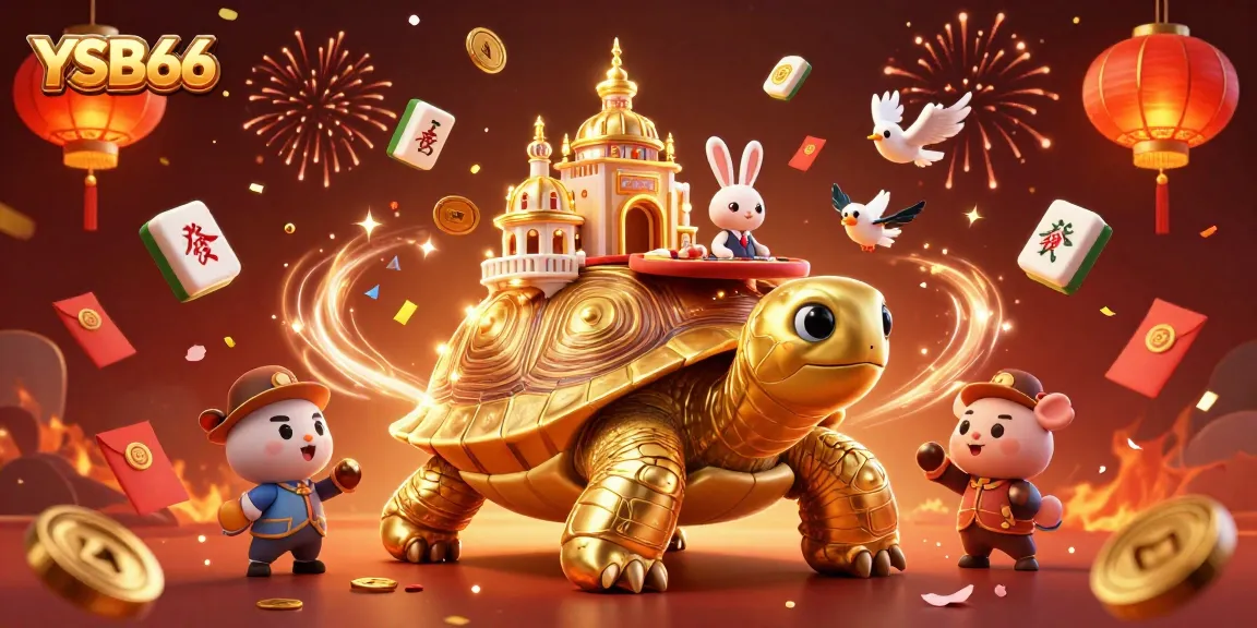 Experience the excitement of YSB66 with a vibrant 3D casino scene full of golden coins and games.