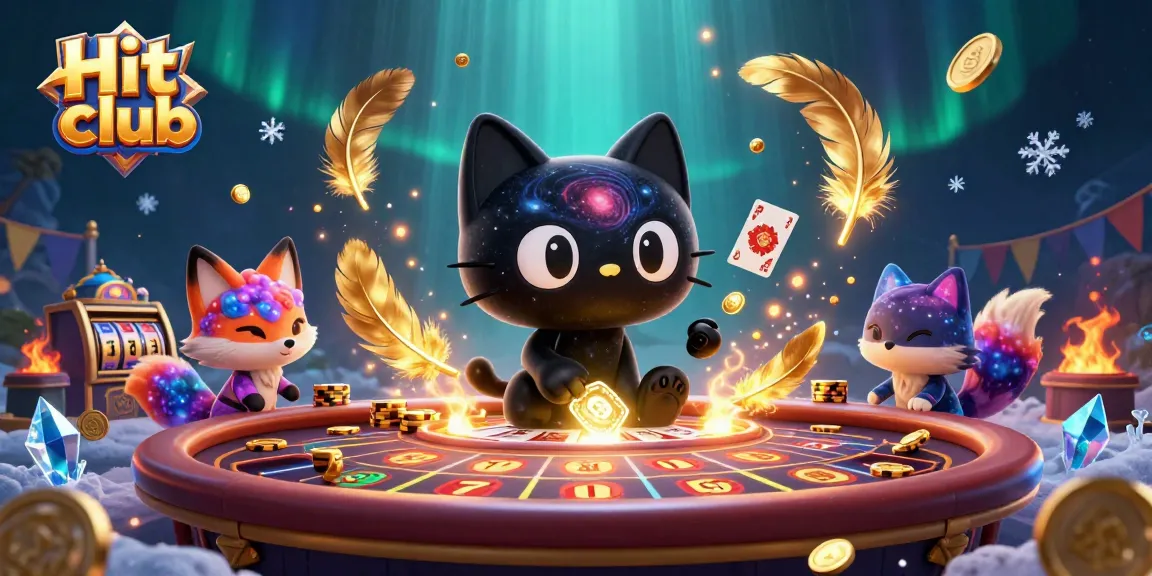 Experience the thrill of Hit club as a cartoon black hole cat entices players with dynamic casino elements.