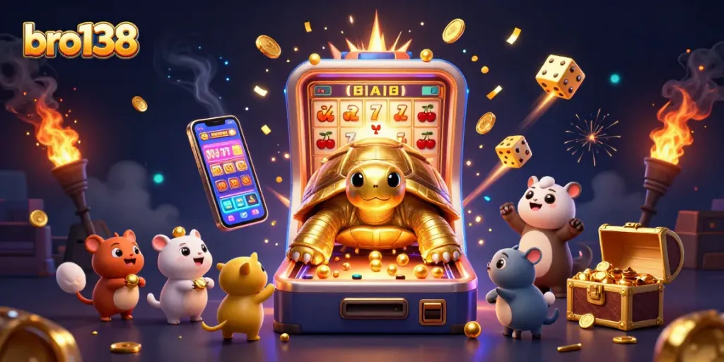 Experience exciting gameplay at bro138's vibrant casino with golden tortoise and jackpot elements.