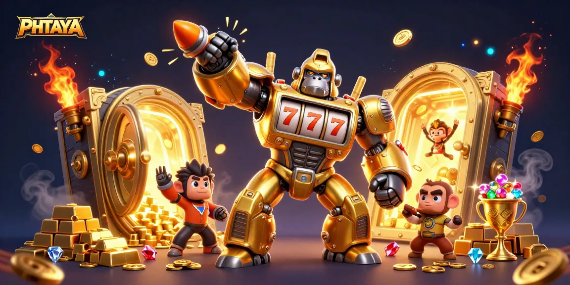 PHTAYA offers thrilling adventures featuring a golden gorilla mech amidst a treasure-filled casino.