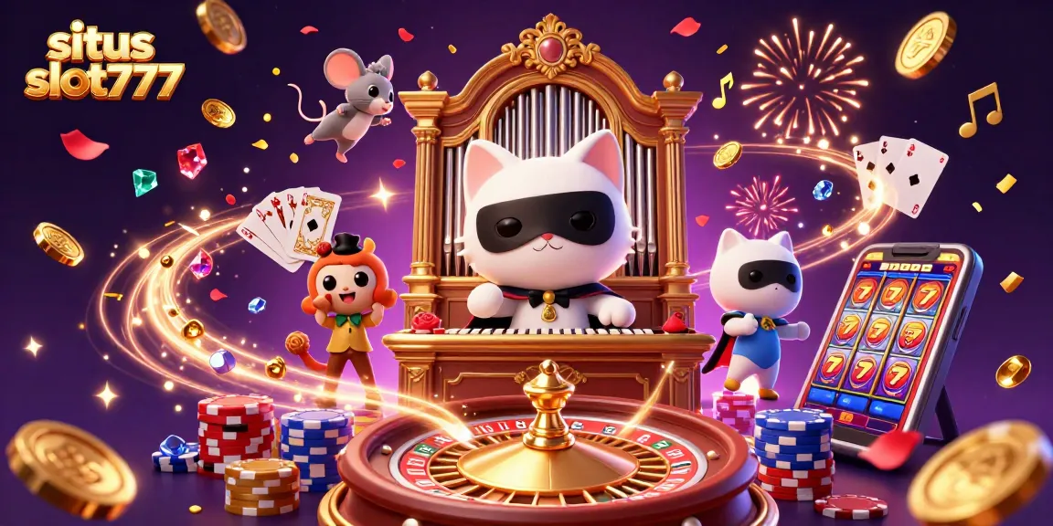 Experience the excitement of situs slot777 with captivating casino characters, golden coins, and vibrant gameplay.