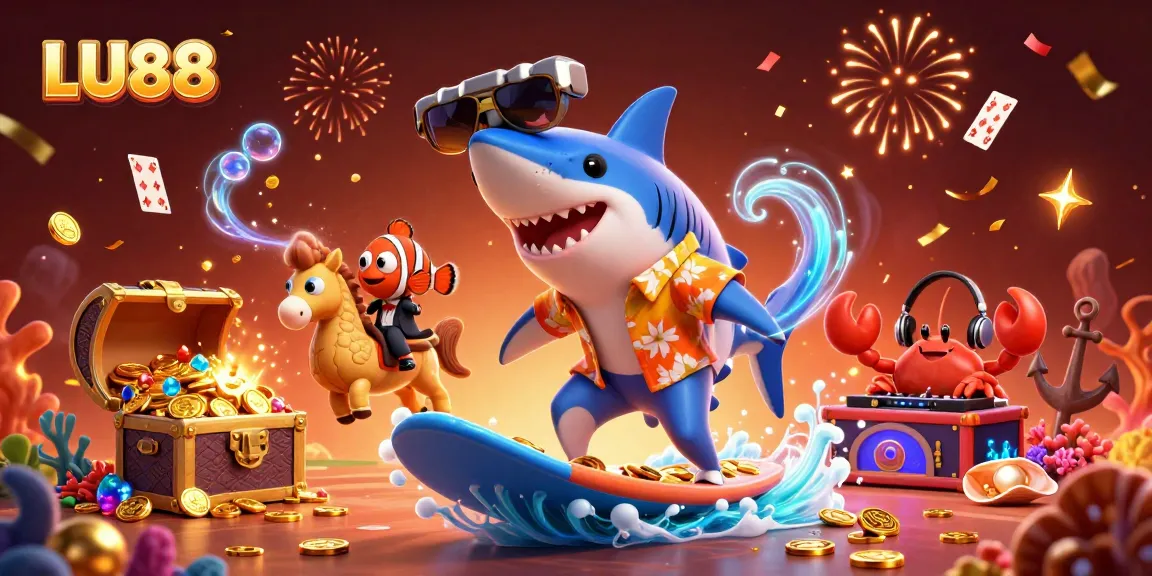 LU88 players win big in a vibrant underwater casino adventure, surrounded by treasures and celebrations