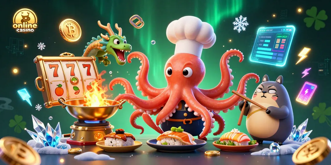 Engage in the vibrant online casino experience with a lively scene featuring a sushi chef octopus and colorful characters.