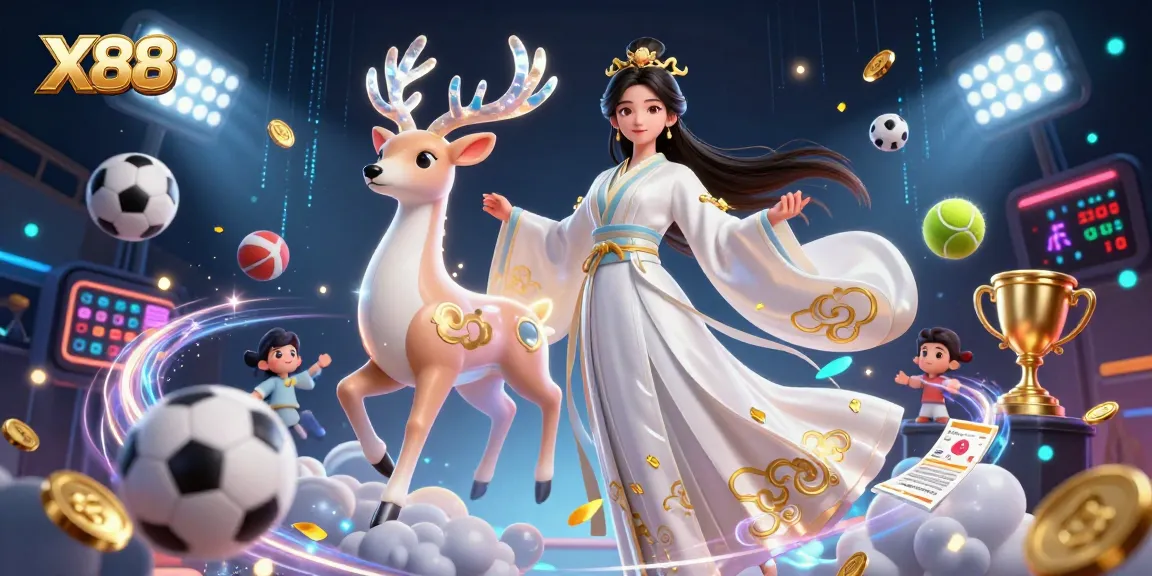 Engage with X88's thrilling sports betting scene featuring dynamic elements and vibrant visuals.